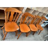 Set of 4 pine & plywood dining chairs