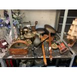 Collection of copper & brass ware including bed pa