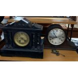 Slate mantle clock & oak cased mantle clock