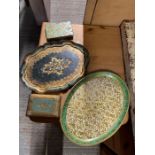 Collection of Italian style decorated trays & trin