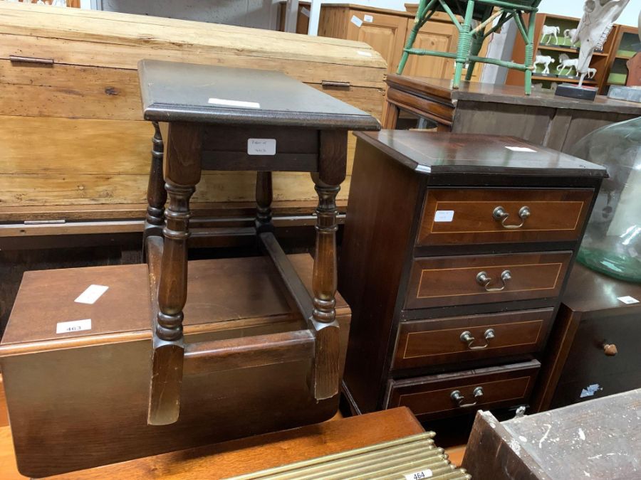 Oak drop side table along with a modern 4 drawer b