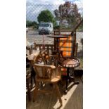 3 tripod side tables, deck chair, ladder, desk mi