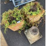 2 terracotta garden planters & a reconstituted sto