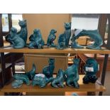 Collection of blue Poole Pottery animal figures