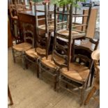 Set of 6 ladder back dining chairs with rattan sea