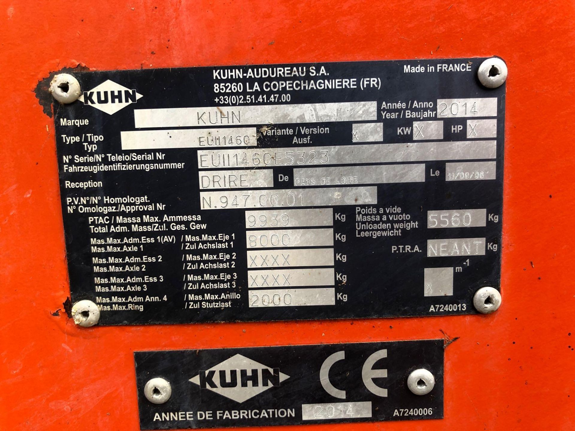 Kuhn Euromix II (2014) New Blades. SN: EUII 1460 5323 - Image 5 of 5