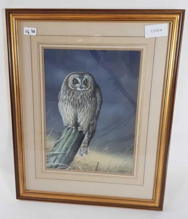 P Robinson (20th century British), Grey owl on a post