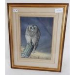 P Robinson (20th century British), Grey owl on a post