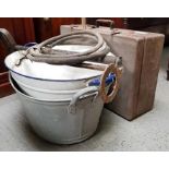 An enamel two handled bath, along with galvanised