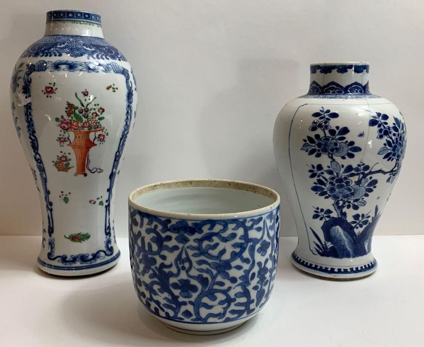 A Chinese baluster shape vase, panels painted with