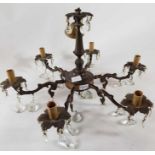 A 20th century six branch chandelier, the decorati