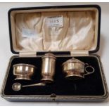 A cased three piece silver cruet set, by Adie Brot