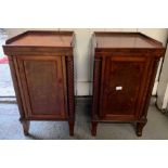 A pair of mahogany bedside tables, each with a barl