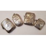 A collection of four silver vesta cases, various p
