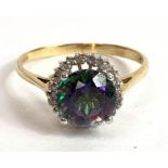 A 14 carat gold mystic topaz and diamond cluster r