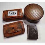 Two 19th century burr walnut snuff boxes, along wi