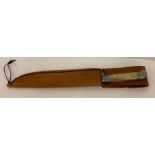 A USA Bowie type knife in leather sheath, having h