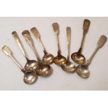 A collection of seven antique silver salt spoons,