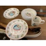 Collection of Beatrix Potter plates & cup, conditi