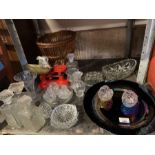 Collection of glass including 4 decanters, dishes,