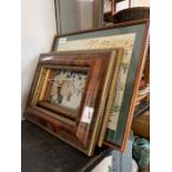 2 picture frames & framed needlework picture, cond