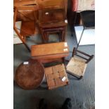 Childrens chair, footstool, 2 occasional tables, c