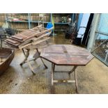 2 wooden garden tables & 4 garden chairs,condition