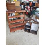 Pine shelving unit along with one other, metal hat
