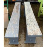 2 grey painted wooden benches,condition requests a