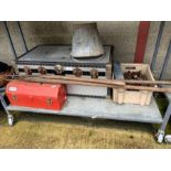 Large metal trunk, garden tools, toolbox & other h