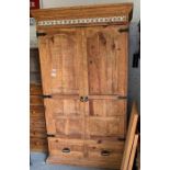 Pine wardrobe with tile inserts & other item, cond
