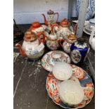 Collection of Chinese painted tea pots, ginger jar