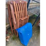3 wooden garden chairs & cushions, condition reque
