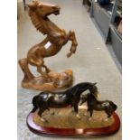 Large carved wooden horse & another horse ornament