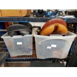 2 plastic tubs of horse gear including saddles & h