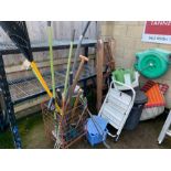 Wooden steps, metal steps, 2 plastic bins & garden