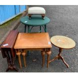 Wooden nest of 2 tables, mahogany drop leaf table,