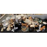 Half shelf of cat figures, mugs & ornaments, condi