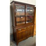 Edwardian glazed top 2 drawer cupboard,