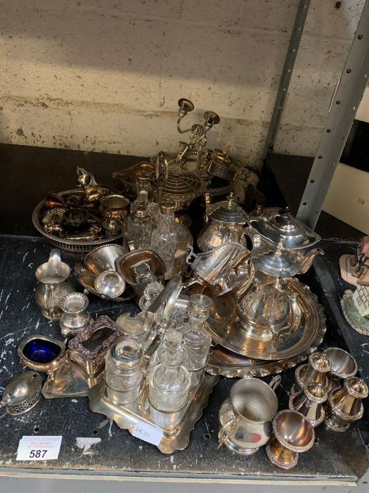Shelf of plate ware including tea pots, salt & pep