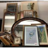 Large collection of framed prints, pictures & mirr