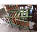 4 green painted wooden kitchen chairs, condition r