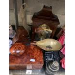 A Burr maple circular box and one other along