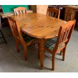 Extendable pine table with 4 matching chairs, cond