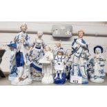Collection of blue & white period figures, conditi