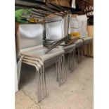 5 stacks of 4 silver seated chairs on metal legs,