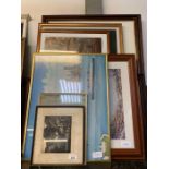 Shelf of framed pictures, condition requests and a