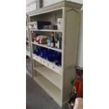 Large green painted wooden shelving unit with 3 dr