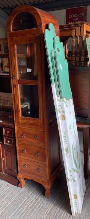 Curved glass top cupboard with 3 drawers & fabric room