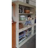 Large green painted wooden shelving unit with 3 dr